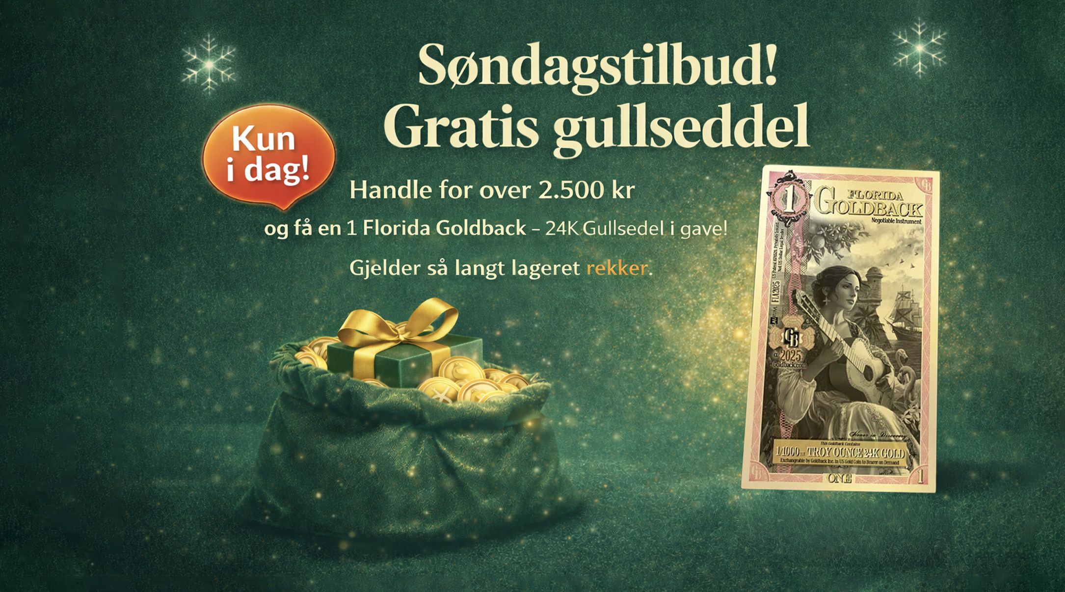 Søndagstilbud hos Myntia: Gratis 24K gullseddel på kjøpet