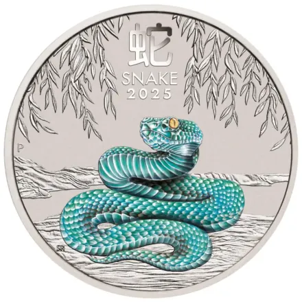 2025 Australia 1 oz Sølv Lunar S3 Year of the Snake Farger BU M/Kapsel “Forhåndssalg”