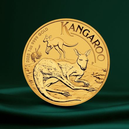 Forsiden av 2025 Australia 1 oz Gull Kangaroo gullmynt med portrett av Kong Charles III.