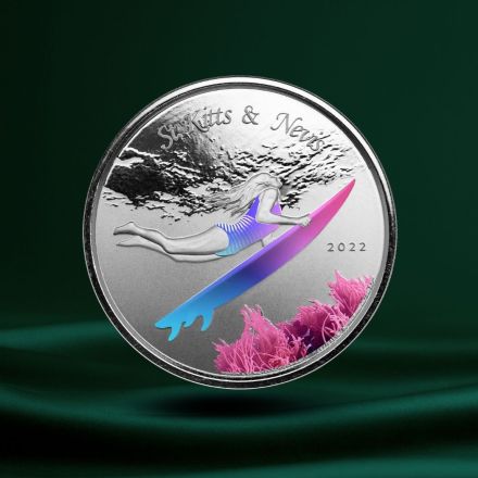2022 EC8 St. Kitts Underwater Surfer 1 oz Farget Sølvmynt