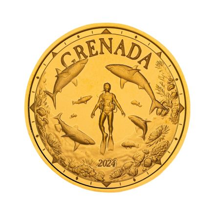 2024 EC8 Grenada Shark Diver – 1 oz Sølvmynt (Fargetrykk)