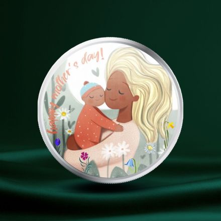 Mother’s Day | Mother & Child 1 oz Farget Sølv Round