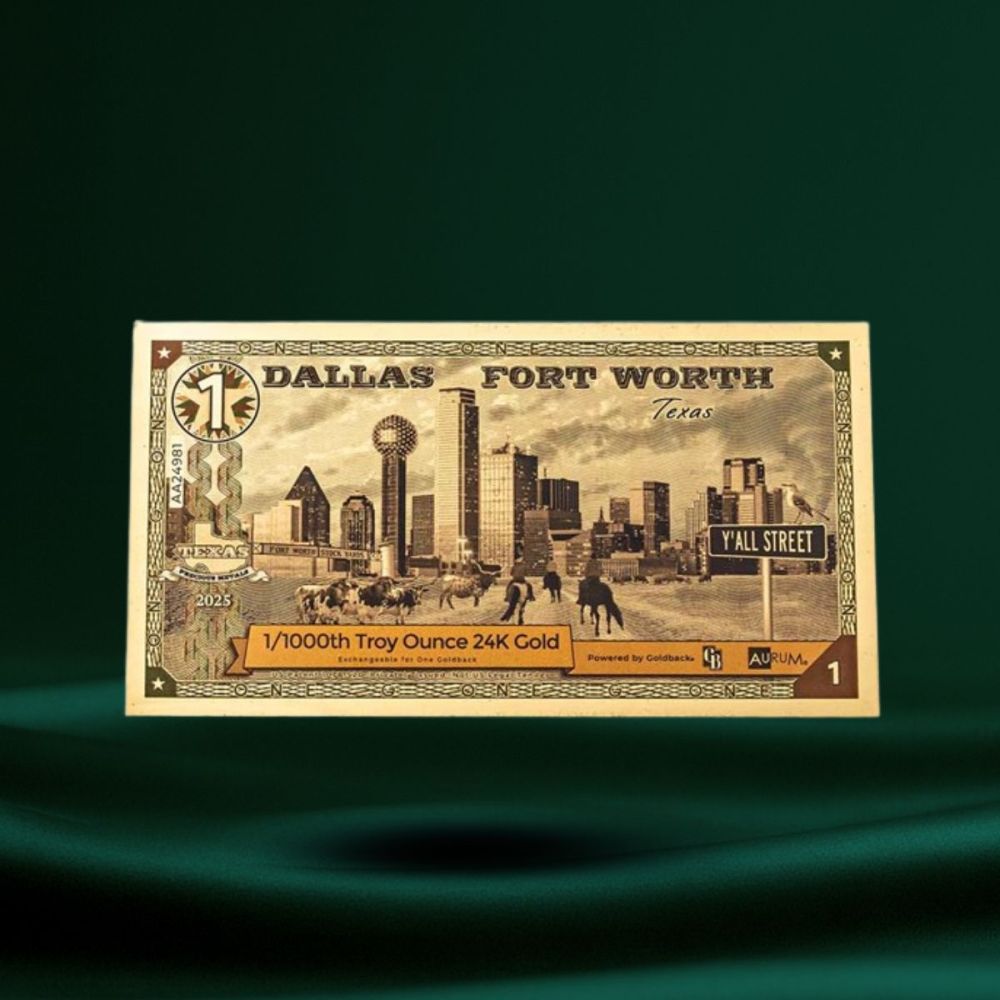 1 Dallas Fort Worth Texas Goldback – 24K Gullsedel